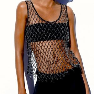 Rhinestone mesh top . Worn once in Vegas .